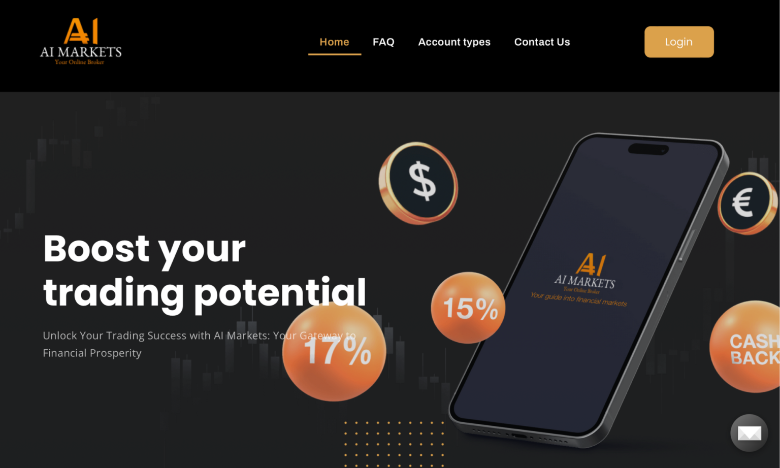 AI Markets homepage with the smartphone displaying their logotype